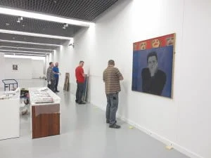 Hanging the Pauline Boty exhibition at Muzeum Sztuki Lodz, Poland