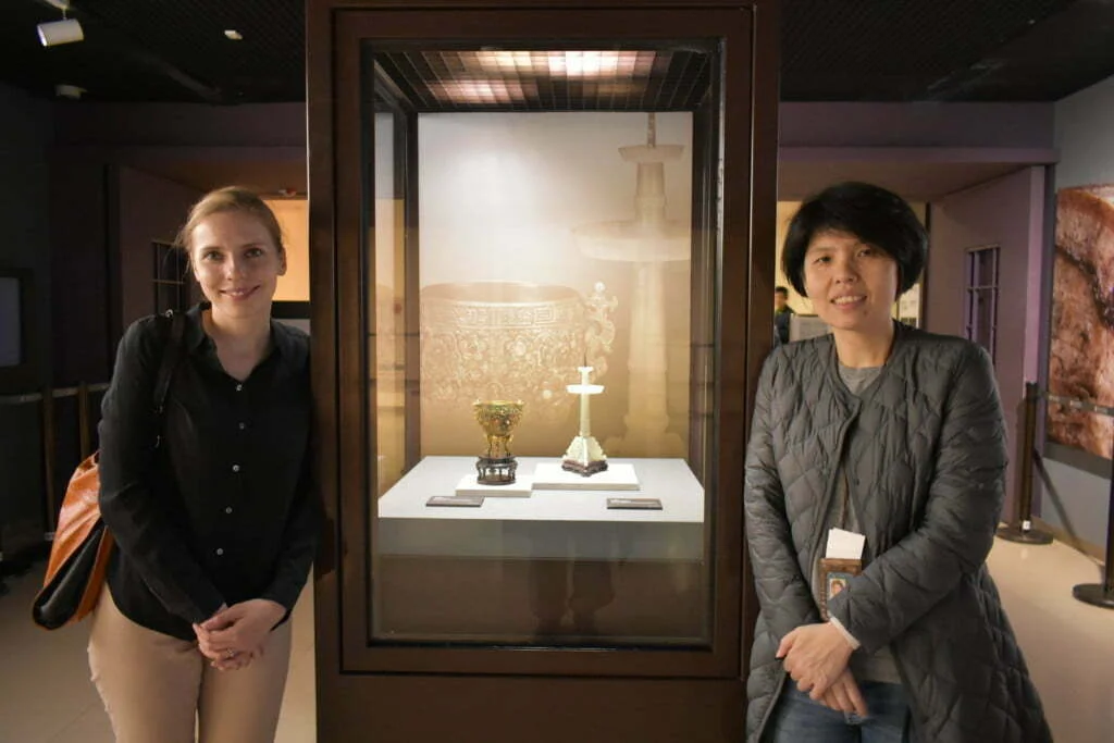 Yili Hou and I standing next to the ‘Gold Cup of Eternal Stability’ at the National Palace Museum, Taipei.